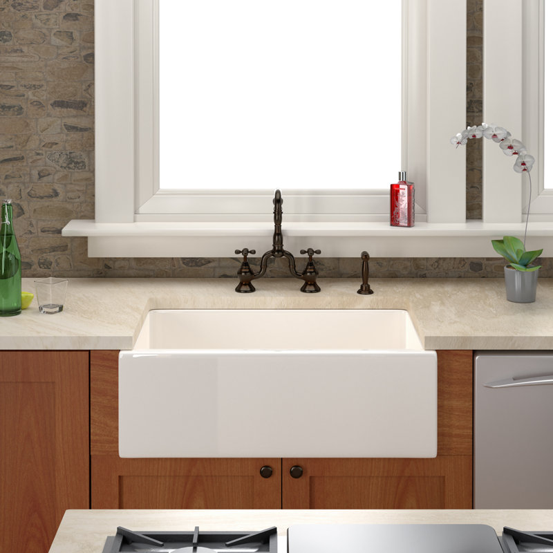 29.75'' L Single Bowl Fireclay Kitchen Sink, Bisque