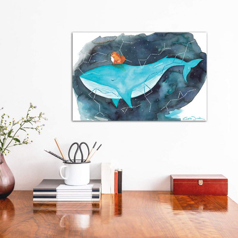 Baleine Pomi - imprimé, H 32 po x l 48 po x 1,5 po, Toile tendue, Pas de tapis