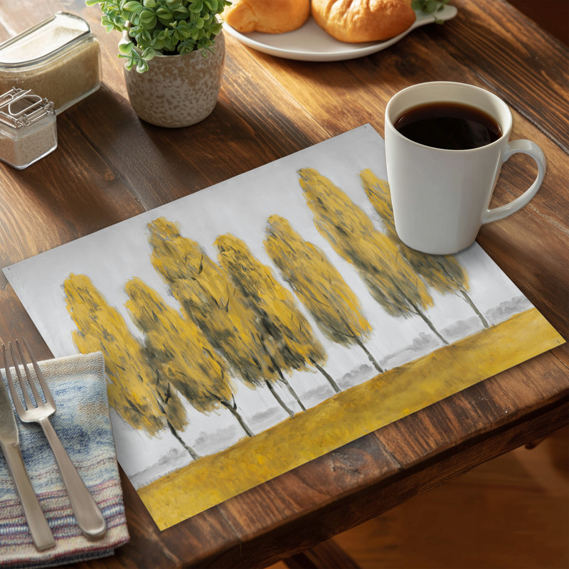 Napperon abstrait arbres jaunes - gris