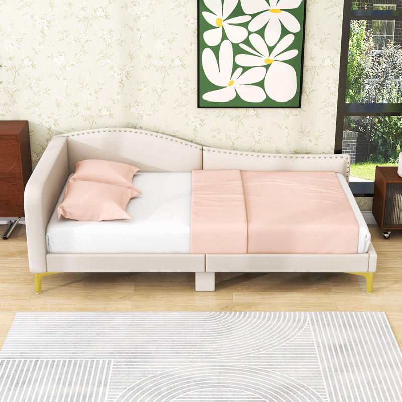 Linen Upholstered Daybed for Living Room, Beige, Twin