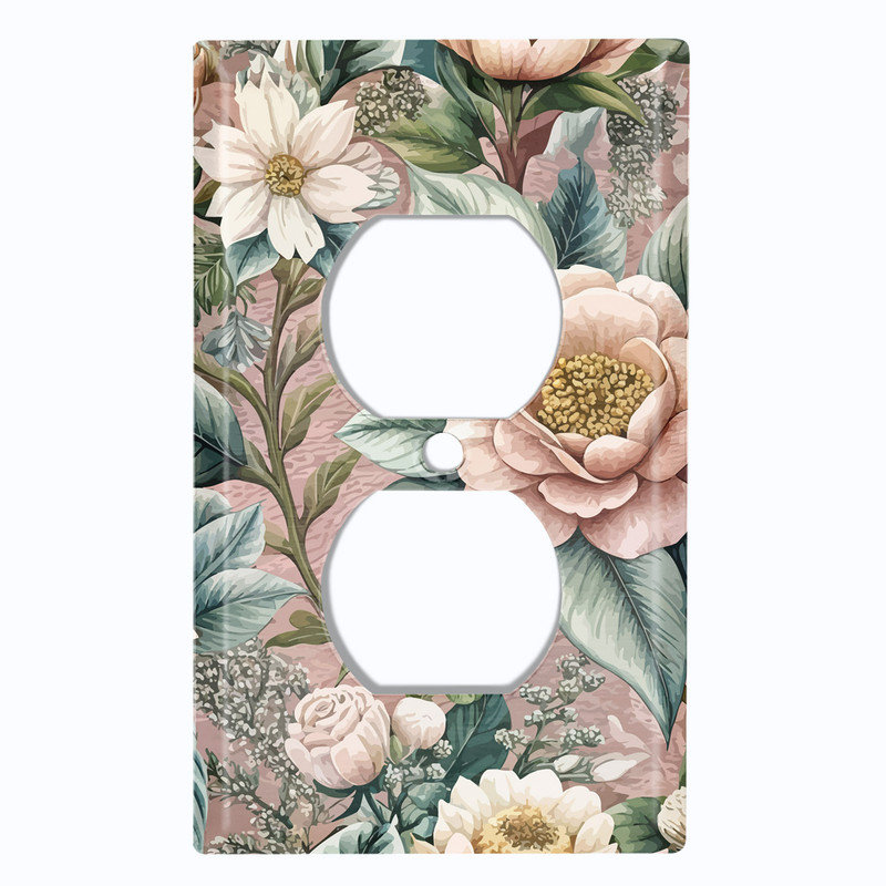 Couvercle de plaque d'interrupteur en métal; Rectangle 1 taille US standard - Fleurs rétro, Prise double # 8