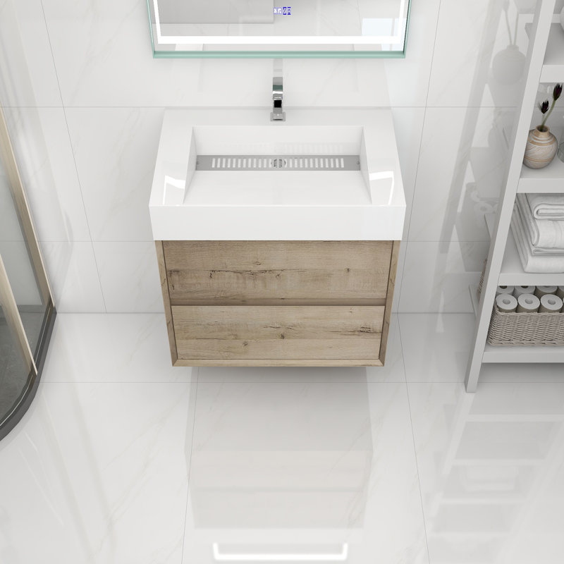 Meuble-lavabo mural simple 30 po, Chêne blanc
