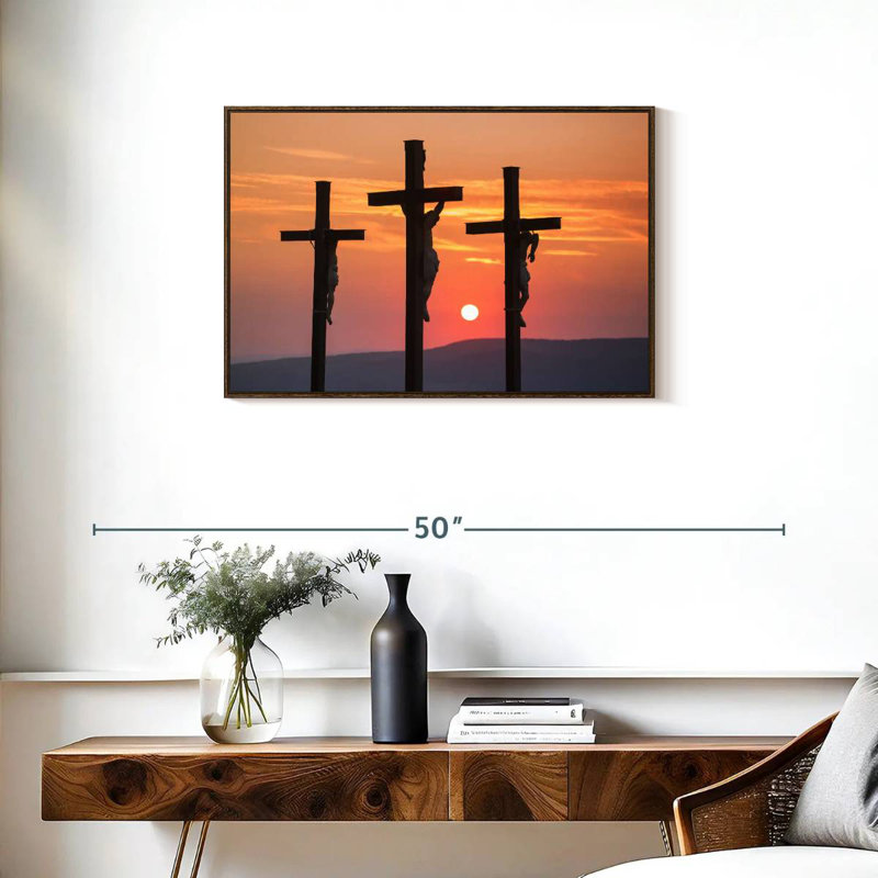 Christ crucifié, Cadre flottant noyer, 31 po x 21 po