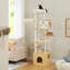 Arbre à chat 75 pouces en bois moderne avec plateformes multi-niveaux, condos pour chat, nid supérieur, hamacs et poteaux à griffer-190007266