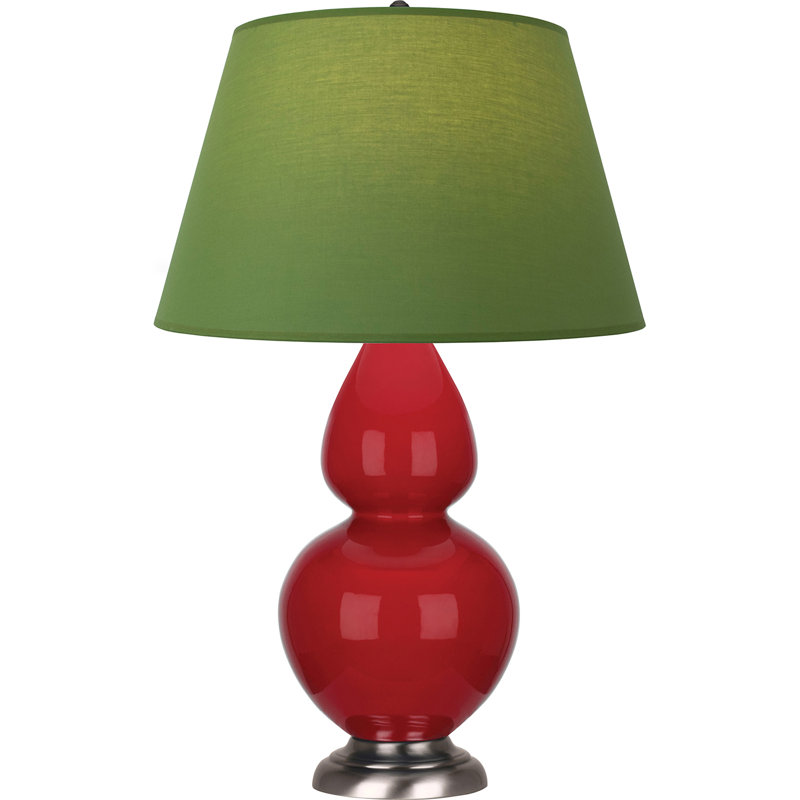 Lampe de table double gourde en céramique, Thé vert / taupe, Rouge rubis émaillé / argent antique, Argent argent