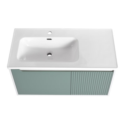 Meuble-lavabo mural 40 po avec lavabo en céramique et porte d'armoire à fermeture en douceur 40 po