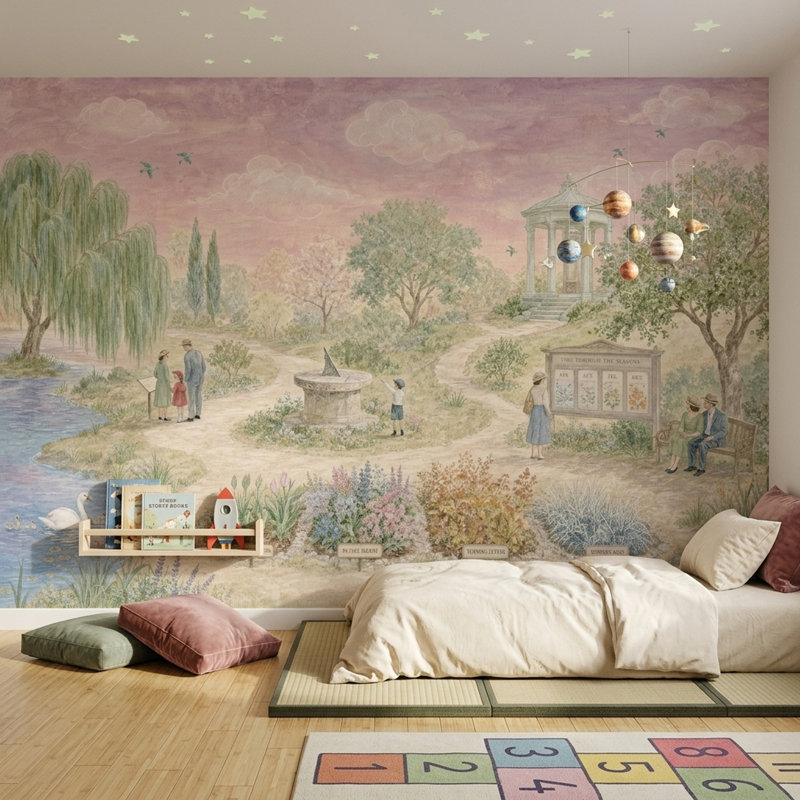 Papier peint paysage pastoral avec aquarelle, Textured Non-Pasted, 120"x96"