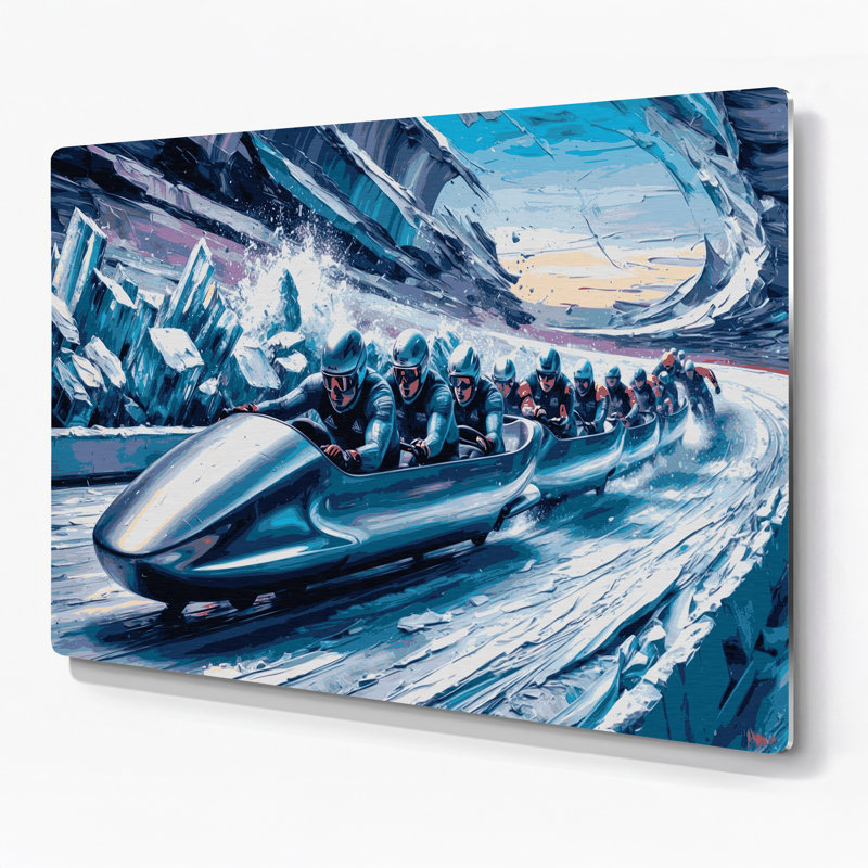 Art mural en métal bleu Sports Bobsledding