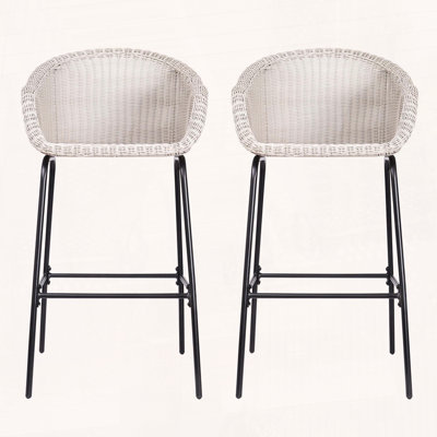 Ensemble de 2 tabourets d'extérieur en métal avec osier gris clair Ladd