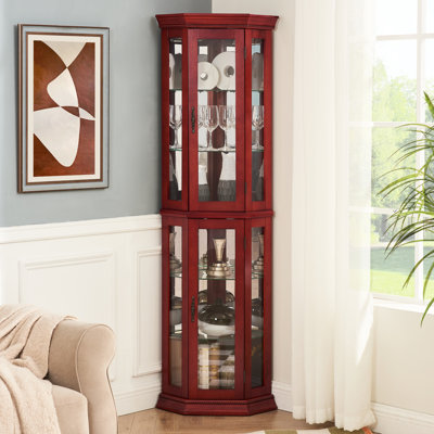 Illuminated Cherry Cabinet With Adjustable Glass Shelves And Classic Look Stylish Storage Door Display Area