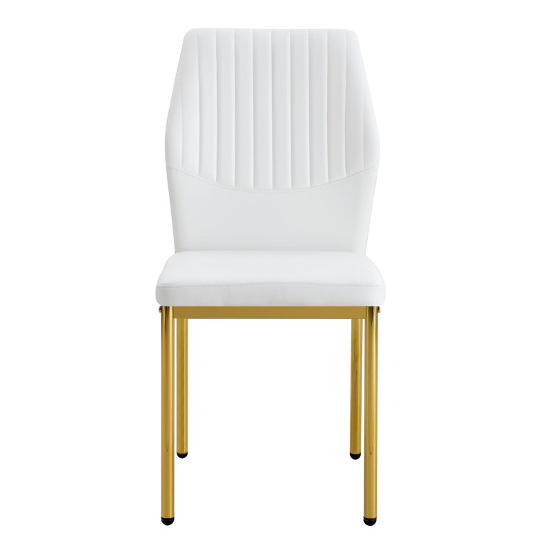 Chaises luxueuses simples - Cuir d'unité centrale blanc avec pieds dorés en métal, ergonomiques pour une posture de 6 pièces, lisse et élégante