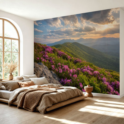 Wall Mural Peel and Stick Wallpaper Appalachian Trail Roan Mountains Rhododendron Bloom Blue Ridge Self-Adhesive Removable Contact Paper Wall Decor for Living Room Bedroom 100"H x 144"W