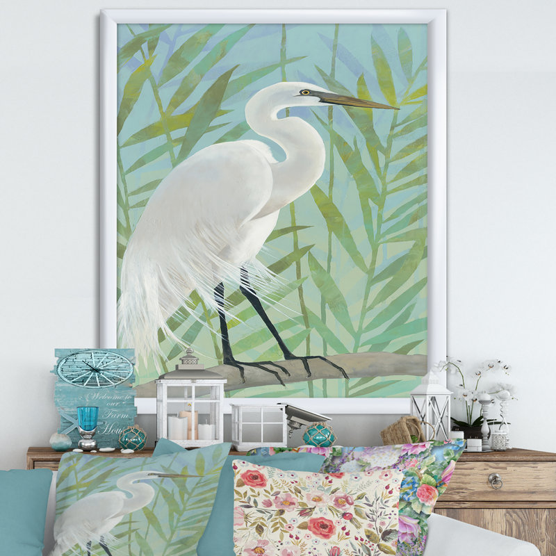 «Heron by the Shore I», reproduction d'art sur toile, H 46 po x l 36 po x P 1,5 po, Cadre blanc