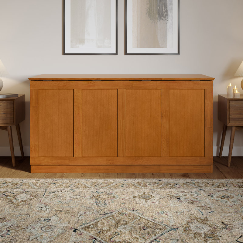 Westfield Low Profile Wood Murphy Bed Chest with 6" Mattress, Light Toffee, Queen