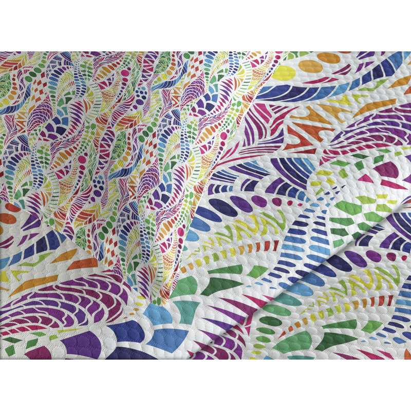 Ambesonne Geometric Bedspread Vivid Mosaic Multicolor, King Coverlet/Bedspread + 2 Pillow Shams
