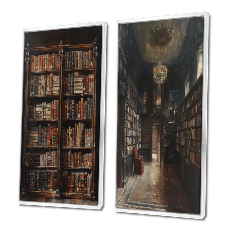 Alnisa - Ensemble de 2 bibliothèques d'art mural, H 40 po x l 40 po, Impression encadrée, Blanc
