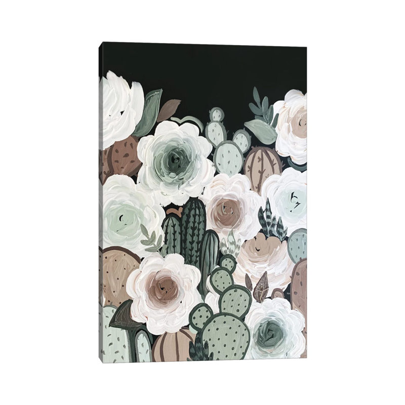 Muted Cactus Florals 1 Piece Wrapped Canvas Wall Art, 20.32 cm H x 30.48 cm W