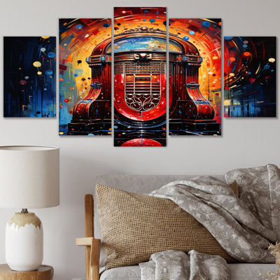 Jukeboxe Popart Rhythm Reflections I - reproduction d'art sur toile - 5 panneaux