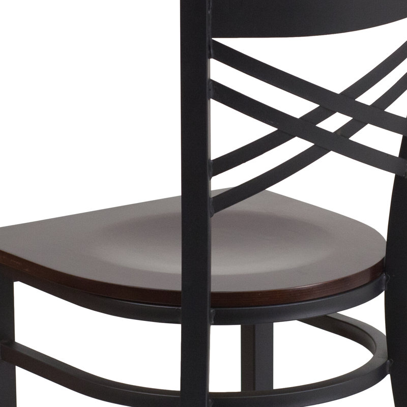Prompton 'X'' Metal Restaurant Chair, Walnut/Black, 1