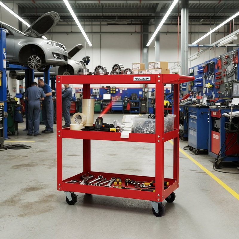 Chariot utilitaire à 3 niveaux, chariot de service en acier robuste avec roulettes verrouillables à 360 degrés, chariot à outils sur roulettes à 3 tablettes pour garage, atelier, atelier, cuisine