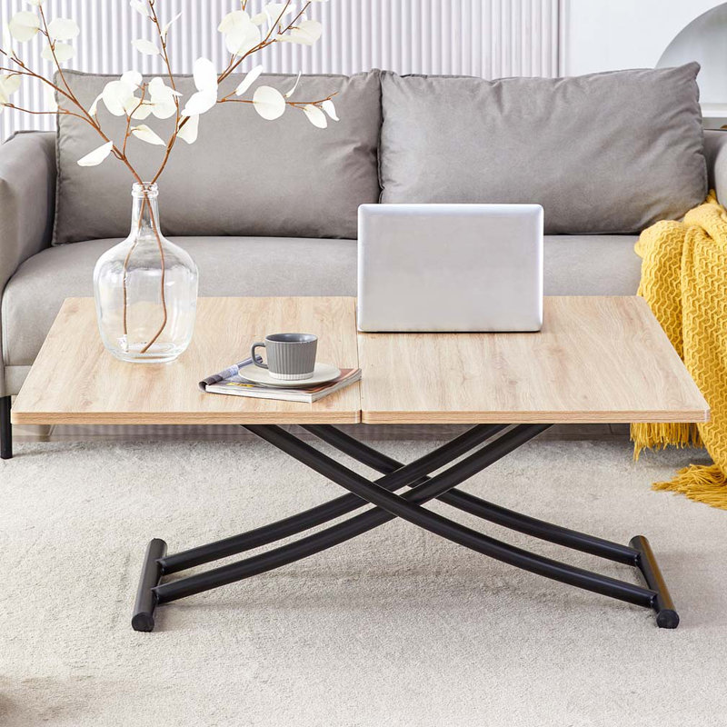 Table basse en bois avec pieds en métal, Naturel