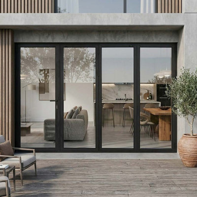 120 in. x 80 in. Matte Black 1 Left 3 Right Out-Swing Thermal Break Aluminum Folding Patio Door with Locks
