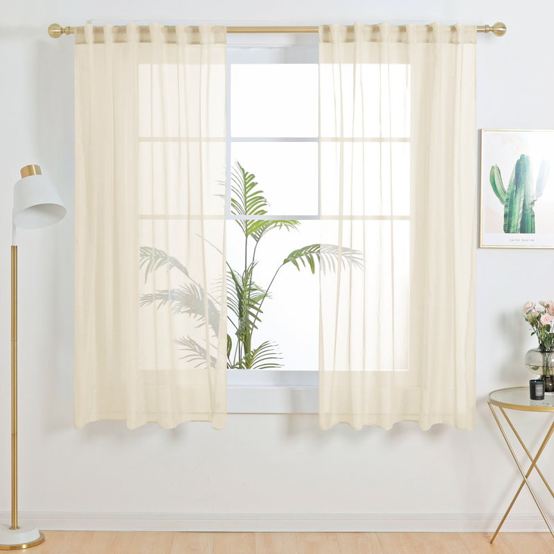 Sheer Curtains / Drapes Pair, Beige, 52" W x 63" L