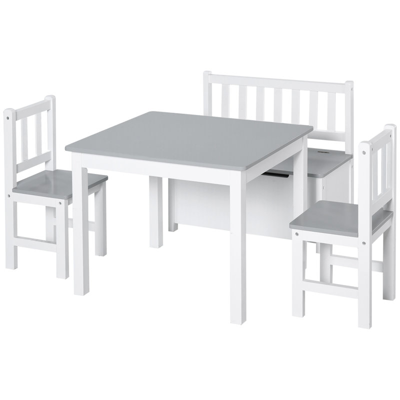 Oliphant 4-Piece Kids Table and Chair Set with 2 Wooden Chairs Grey/White