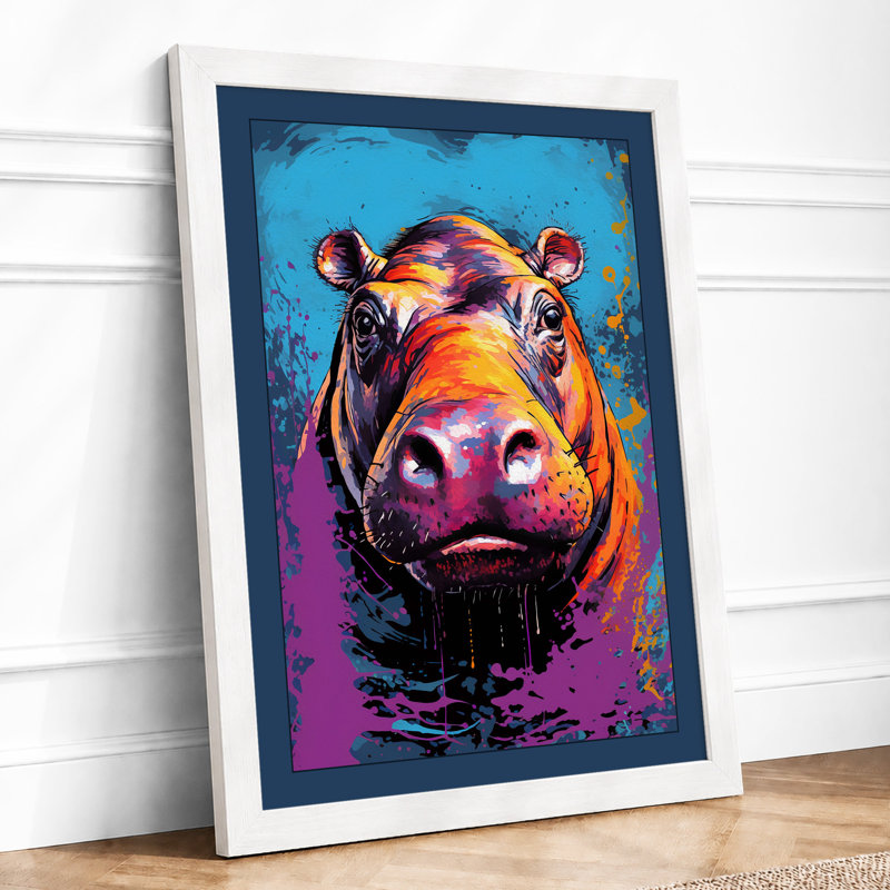 Neon Hippo Modern - Print, A2 - 59.4 x 42.0 cm, White