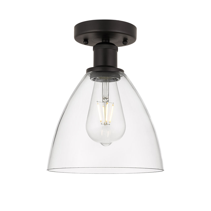 Plafonnier semi-encastré 1 lumière, Bronze huilé, H 9,63 po x l 7,5 po x P 7,5 po, Transparent