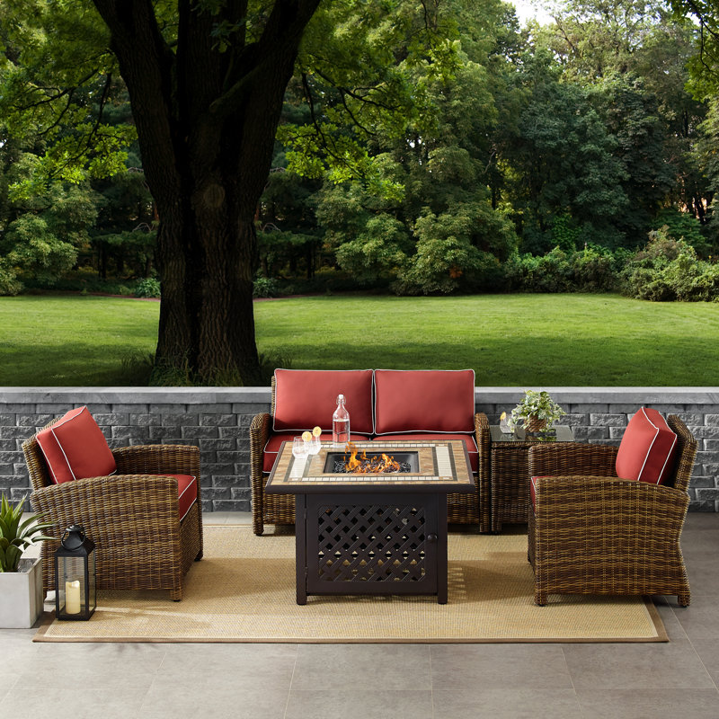 4 - Person Patio Conversation Set with Cushions, Sangria