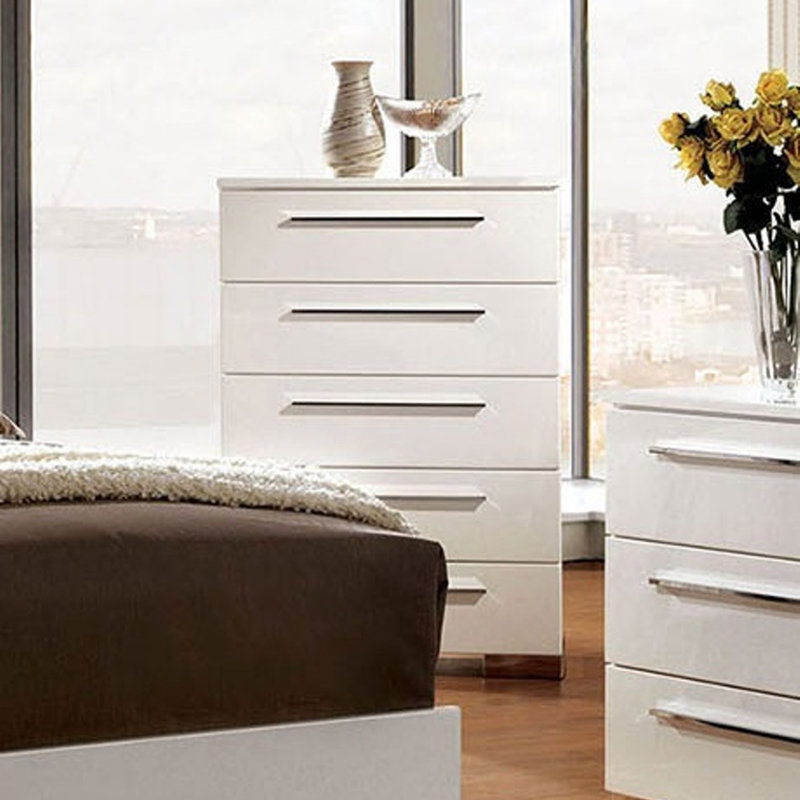 Commode 1 pièce de style contemporain avec finition blanc brillant