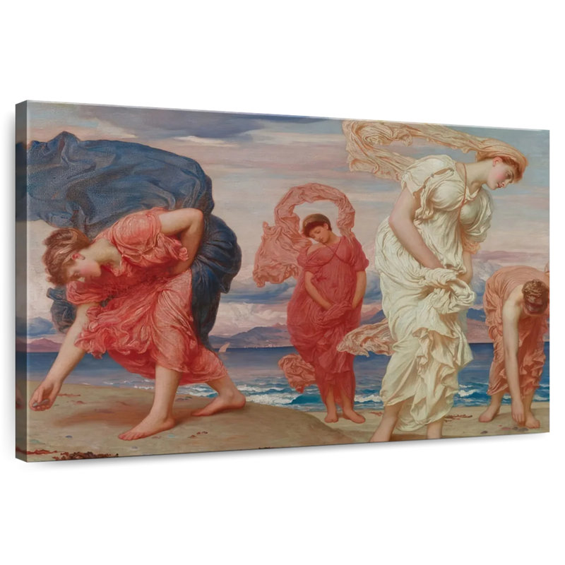 Filles grecques de Leisha ramassant des galets au bord de la mer, H 8 po x l 12 po