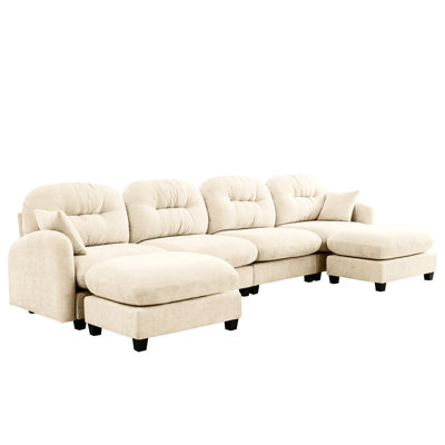 Modular Sectional 4 - Seat Couch With Soft Chenille , Cushion , Ergonomic High Density Foam, Elegant , Suitable For Bedroom And Living Spaces, Beige U Shaped Couch, Fabric Design, Room Use,