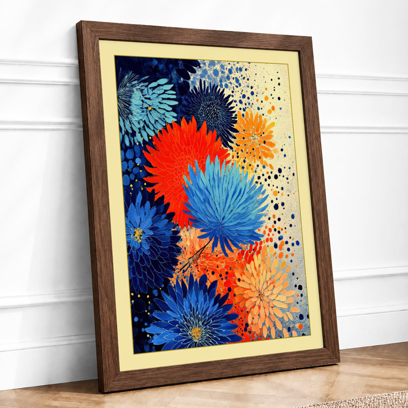 Chrysanthemum Starburst Botanical 1 Piece Single Picture Frame Wall Art, A3 - 42.0 x 29.7 cm, Walnut