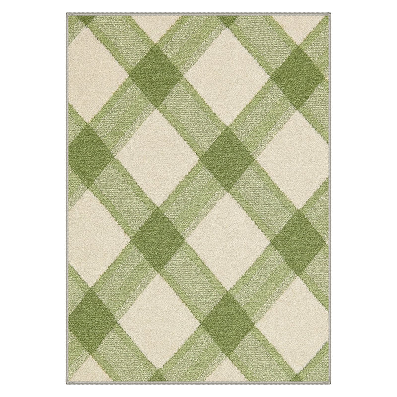 Coady Modern Diagonal Check Machine Washable Sage Indoor Area Rug With Non-Slip Backing, Rectangle 5' x 7'