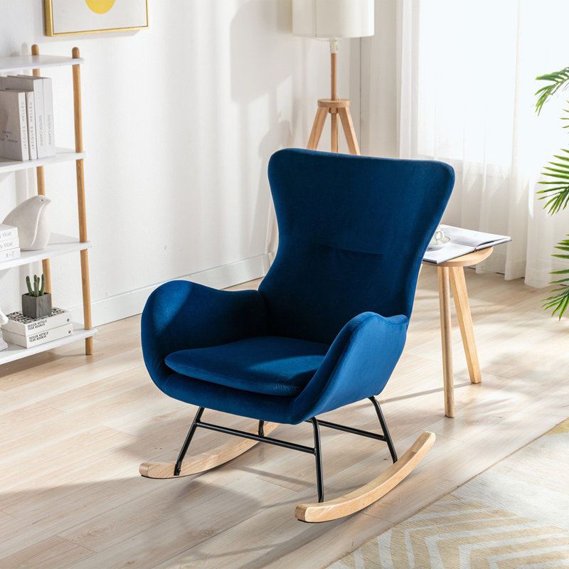 Fauteuil à bascule Teddy, Velours bleu marine