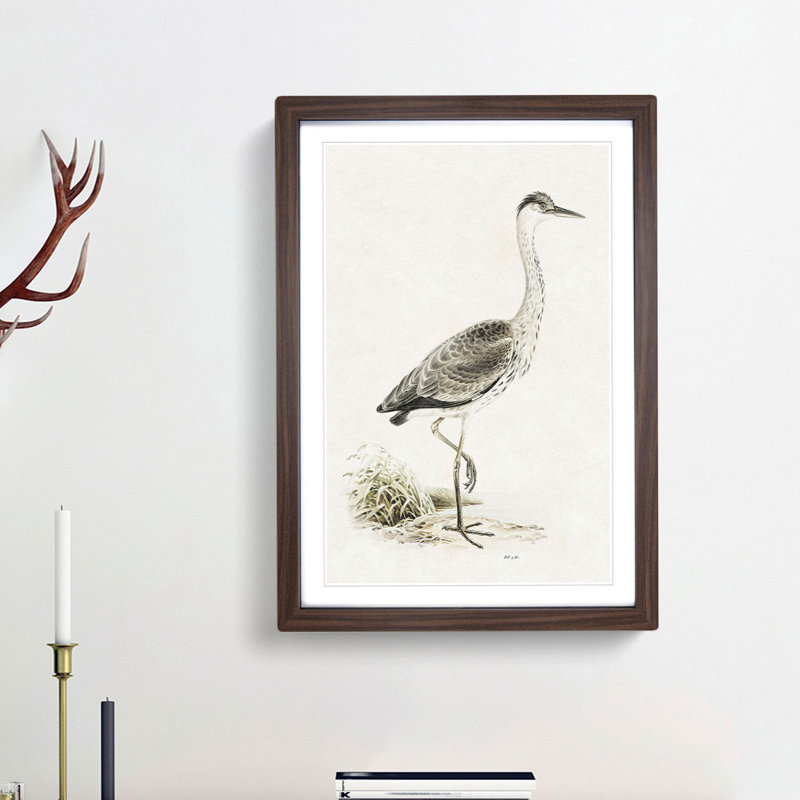 Grey Heron by Von Wright - Picture Frame Painting Print, Walnut Framed, 48cm H x 36cm W x 2cm D