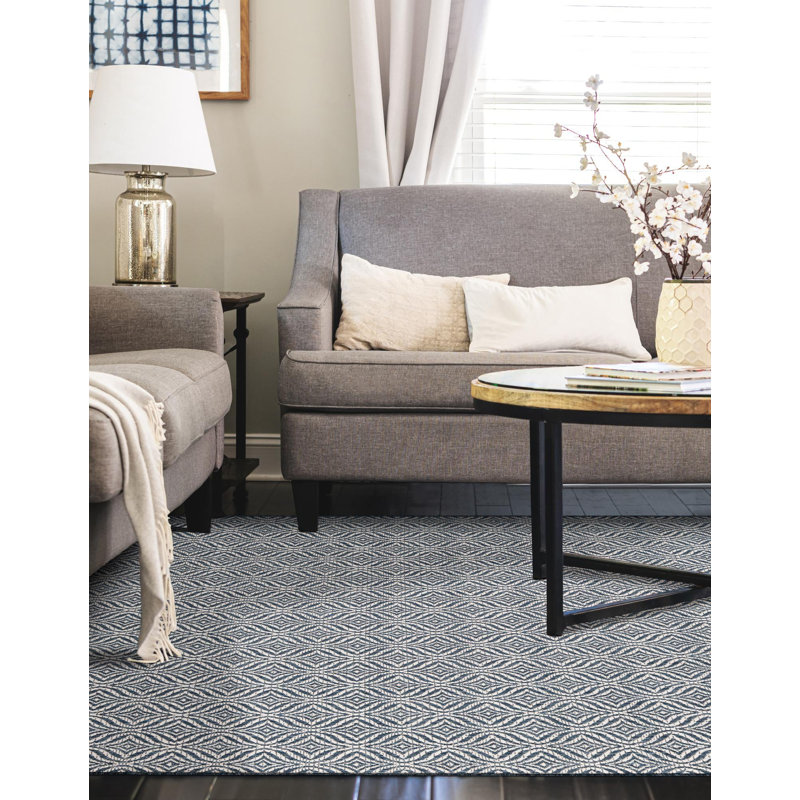 Lithonia Blue/Ivory Indoor/Outdoor Rug, Rectangle 9' x 12'