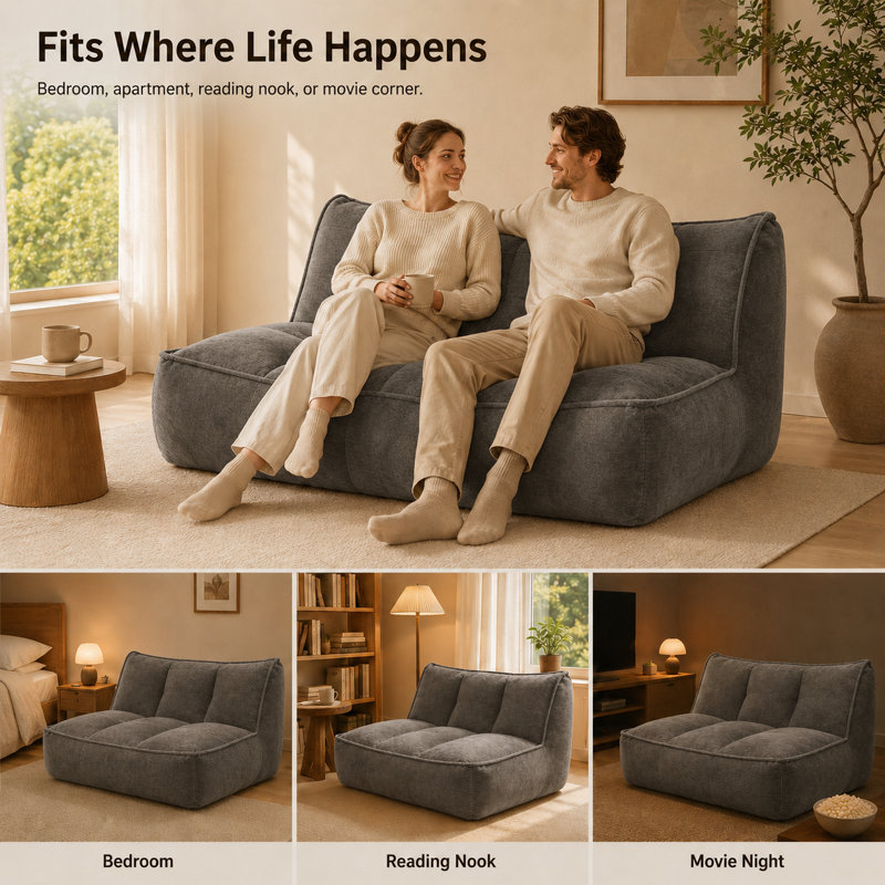 Double caterpillar sofa,Double Togo Corduroy Fabric Beanbag Couch for Living Room, Bedroom & Dorm, Cozy Fluffy Cloud Mini Couch,Orange