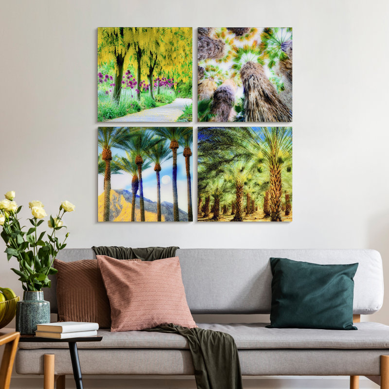 Annorah "Palm Tree Groves", art mural en verre trempé sans cadre, inversé