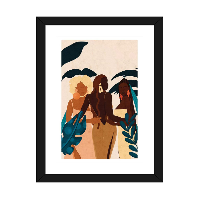 Sœurs par Reyna Noriega - impression d'art graphique, H 32 po x l 24 po x P 1 po, Papier encadré noir, Blanc