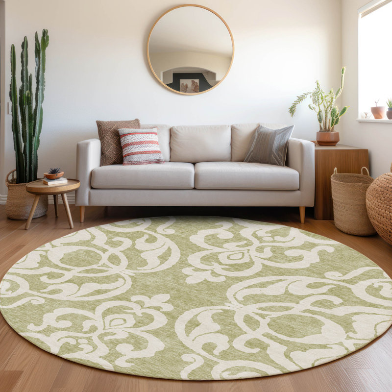 Premium Machine Washable Prisco Aloe Rug, Round 8'