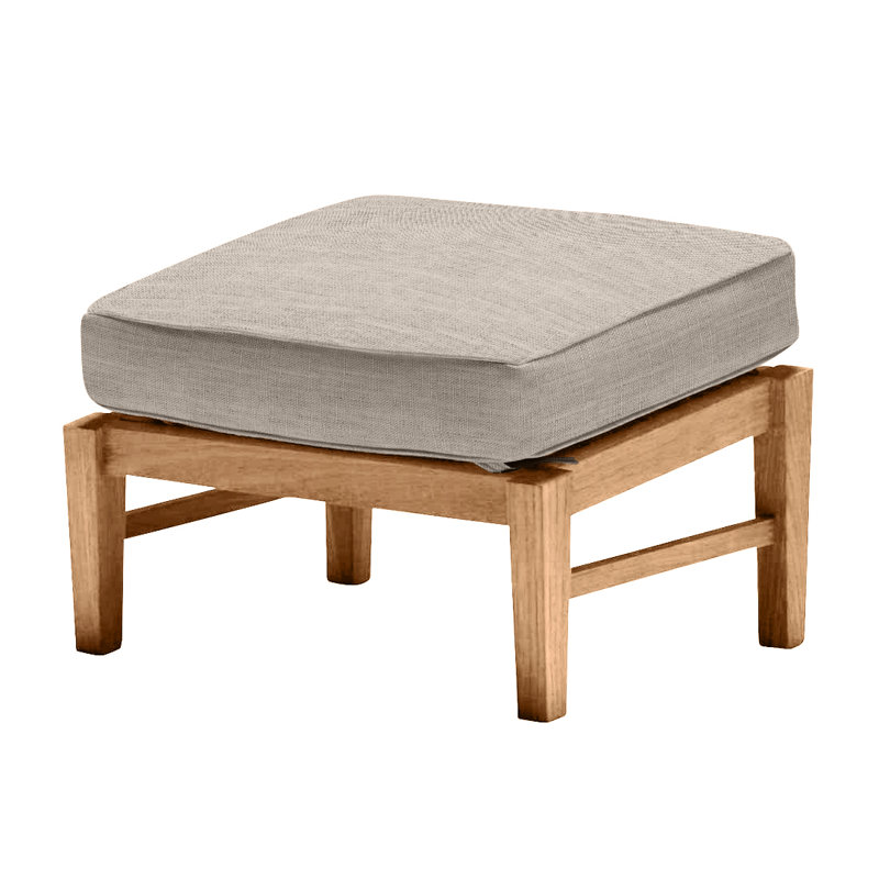 Croquet Outdoor Teak Ottoman with Cushion, Natural Teak, Dove Sunbrella® Linen, Welt