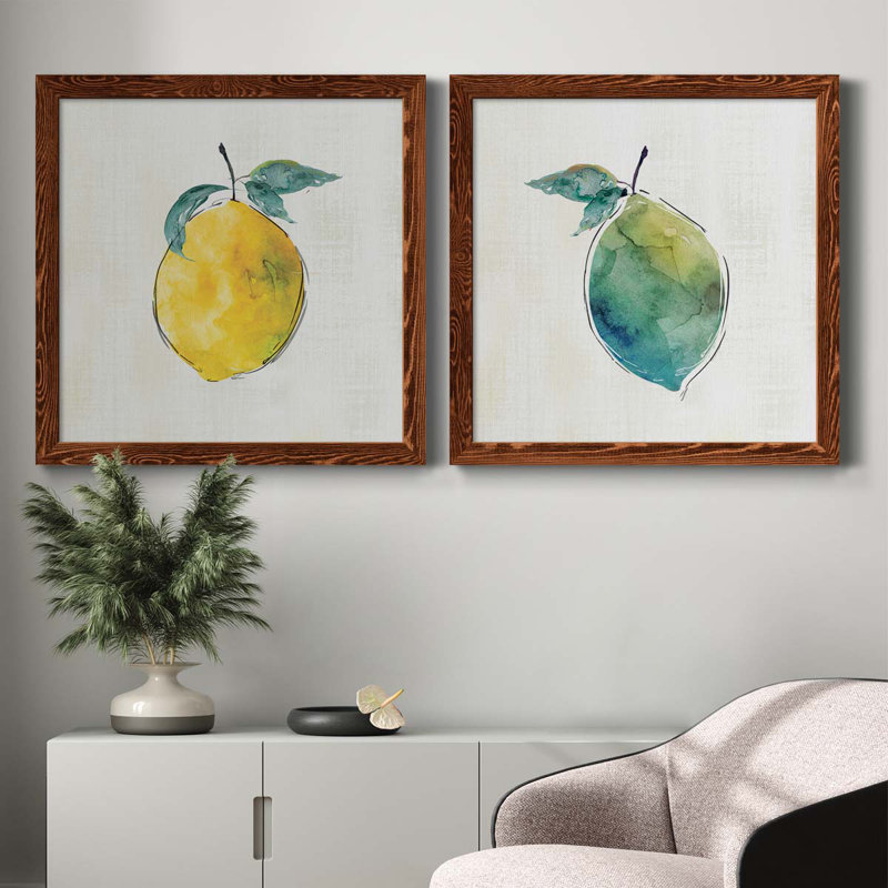 Happy Lemon - Ensemble de 2 peintures sur toile encadrées, H 27,5 po x l 55 po x P 1,5 po, Cadre en érable