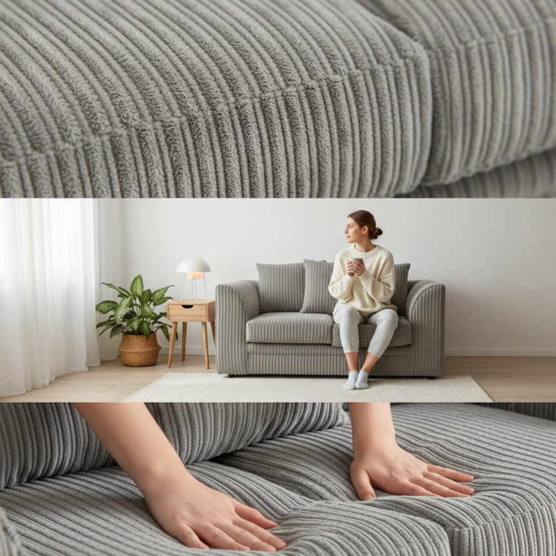 2 Seater Corduroy Sofa, Silver
