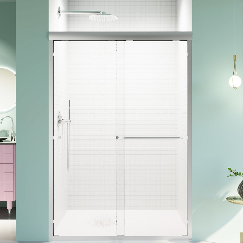 Semi- Double Sliding Shower Door, 44"-48"W X 72"H, Tempered Glass, , Round Tube Handle 48 In W 72 H Bypass, 6Mm Sophisticated Finish