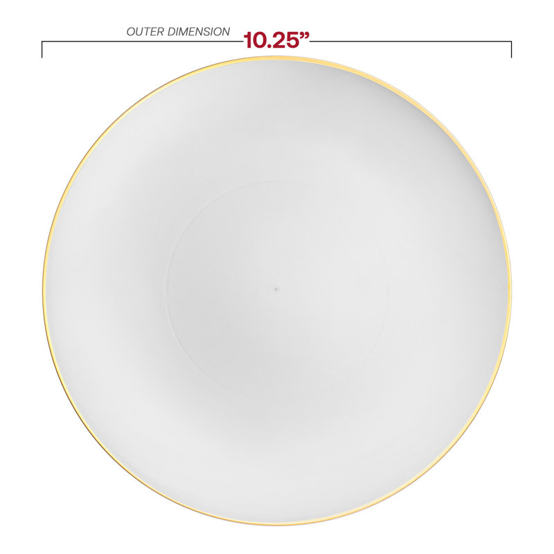 Assiettes en plastique jetables rondes blanches et blanches avec rebord doré (10,25 po), Blanc / or