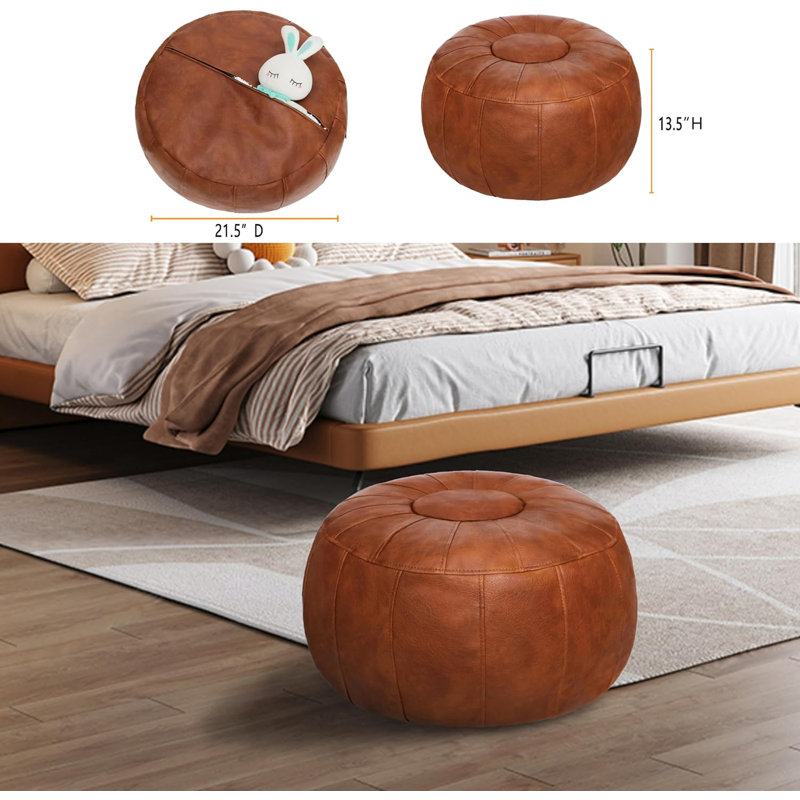 Repose-pieds Colombe, Cuir brun assorti / cuir