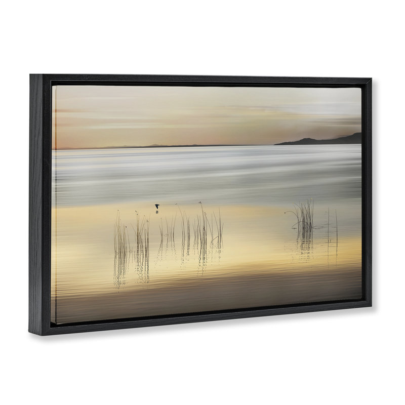 Cadre flottant Golden Marsh Graminées, design par Marvin Pelkey, H 21 po x l 31 po, Cadre flottant noir de jais